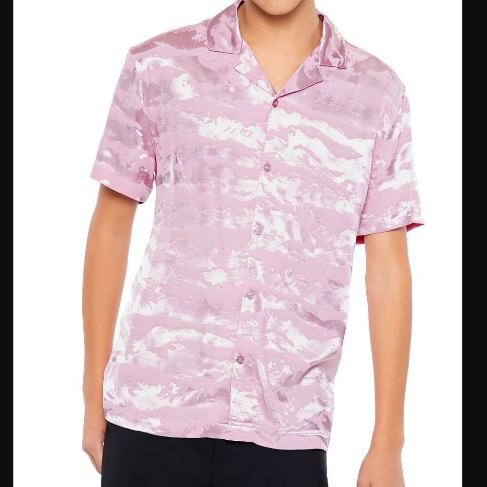 Forever 21 Lilac Abstract Print Button Down Short Sleeve Shirt - L